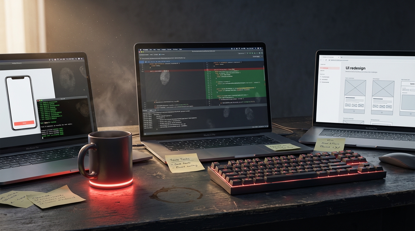 Den s AI: Rebrand klientský appky, 74 testů, oprava 19 serverových služeb a mobilní fixy — za jedno odpoledne.